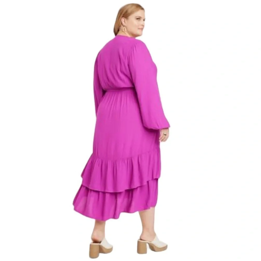 KNOX Rose Raspberry Verbena Long Sleeve Wrap Dress 3X True Wrap Midi Length